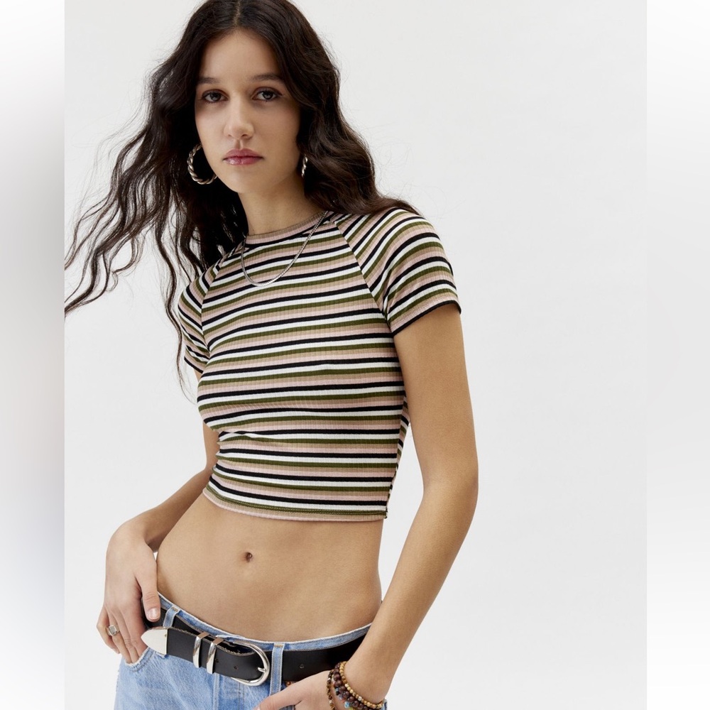 NWT UO Urban Renewal Remnants Striped Raglan Baby Tee